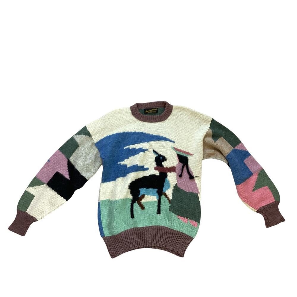 Designer Threads 100% Alpaca Handmade Peru Sweater Southwestern Art Knit Vintage